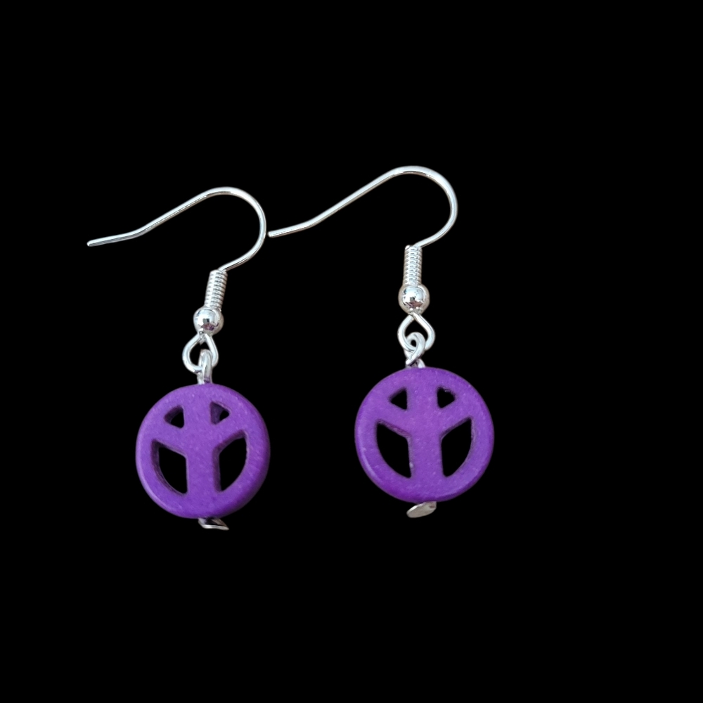 Purple Peace Sign Earrings